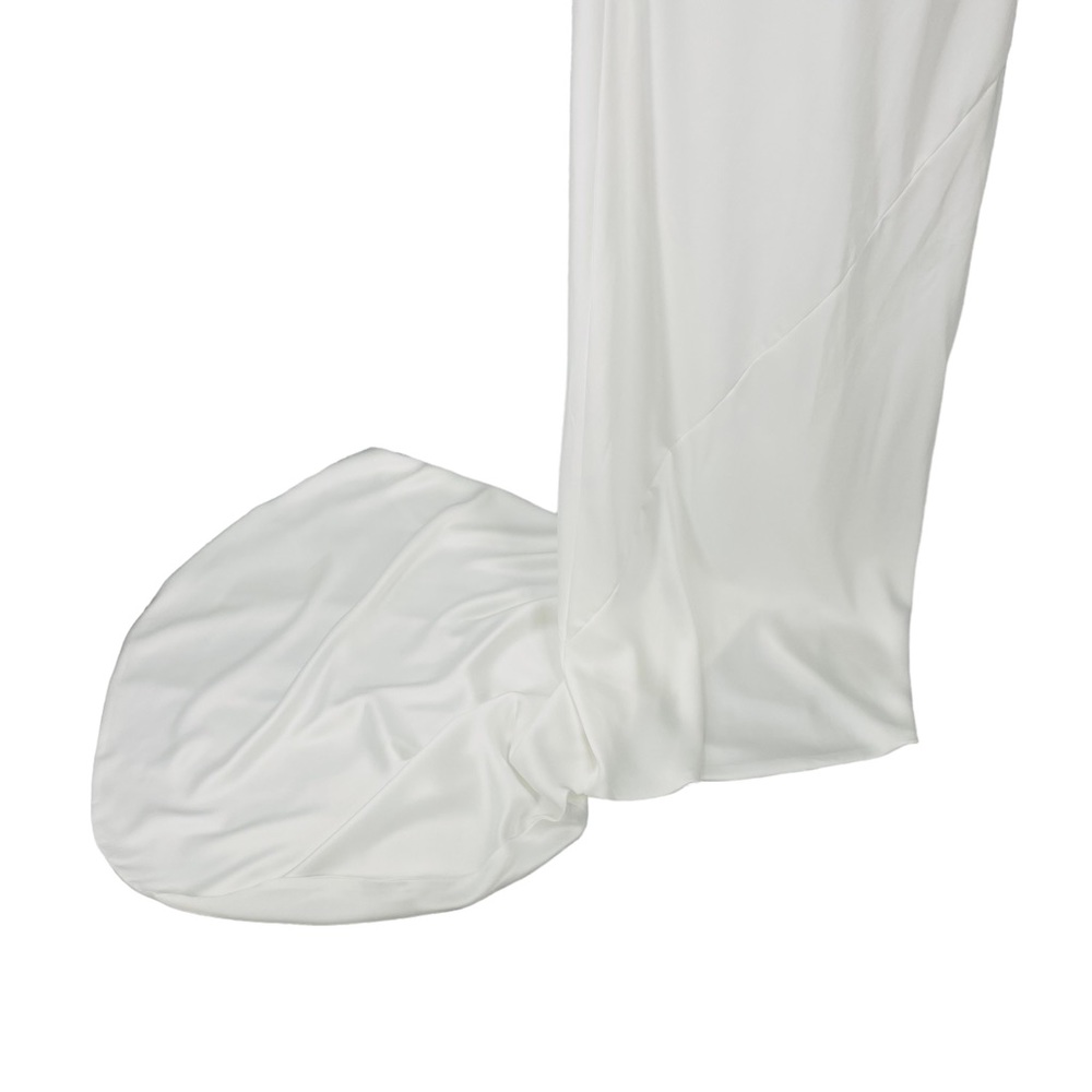 Norma Kamali Cross Back Bias Formal Satin Gown with Train in Snow White Size M - Picture 5 of 12